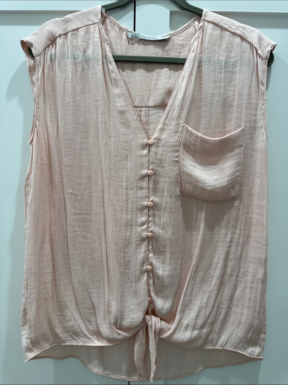 Zara Sleeveless Tie-Front Blouse - Blush Pink